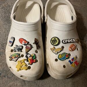CROCS White Clogs with Colorful Charms